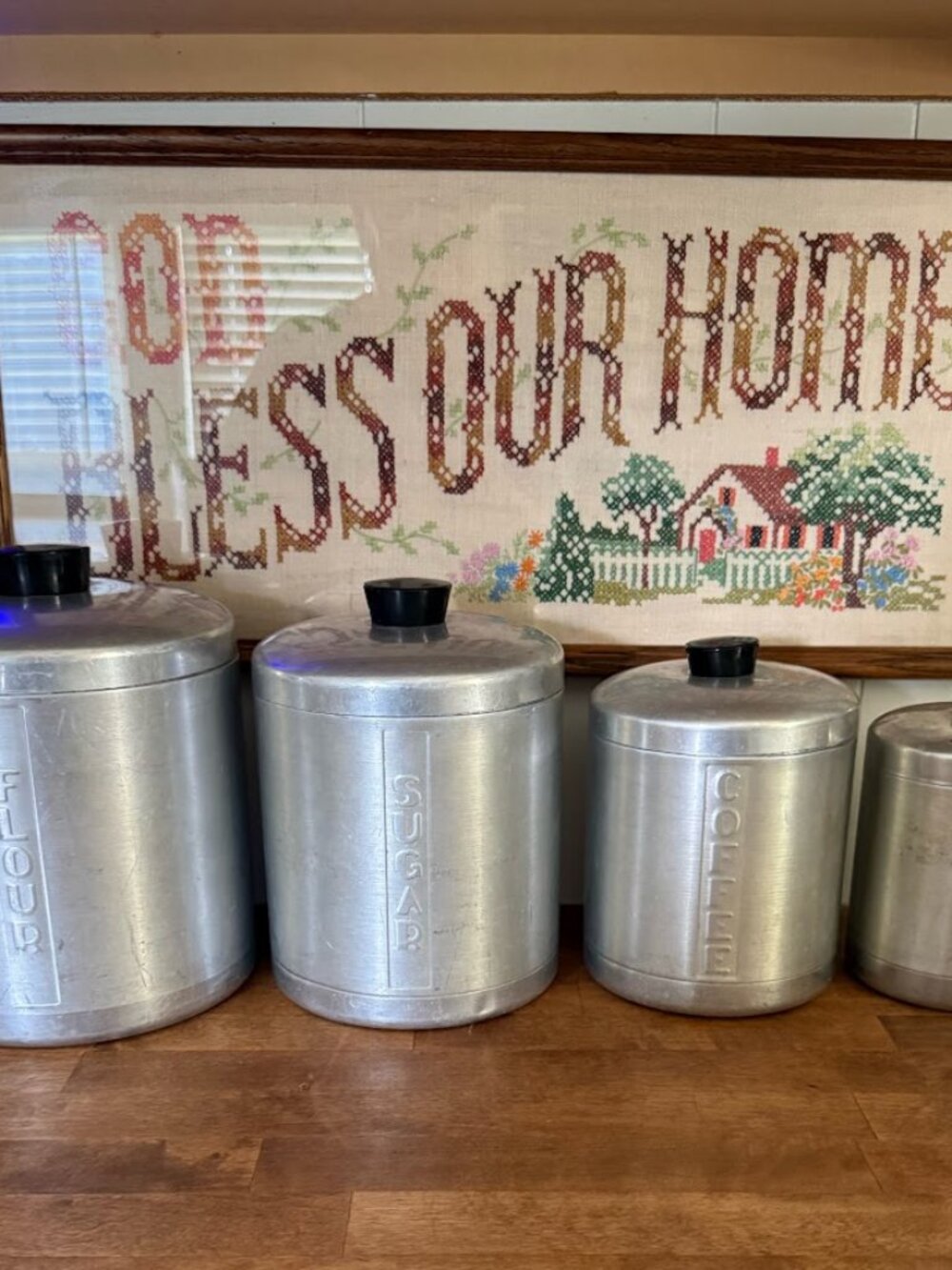 Vintage 50s Aluminum Complete Canister Set Cottage Grandma Core Farm Decor